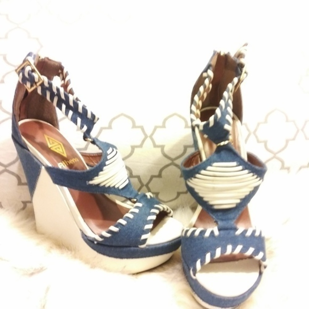 New🌸White and Jean material wedge shoes